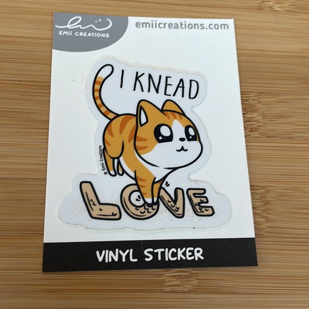 I Knead Love Cute Cat Vinyl Sticker by Emiicreations
